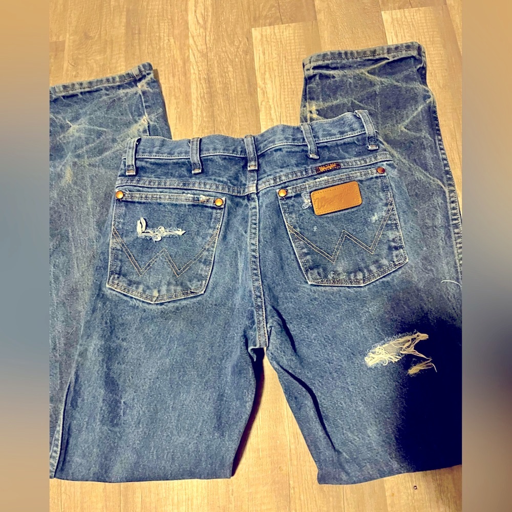 Wrangler Women's Boot Cut Blue Jeans with Distressed Details